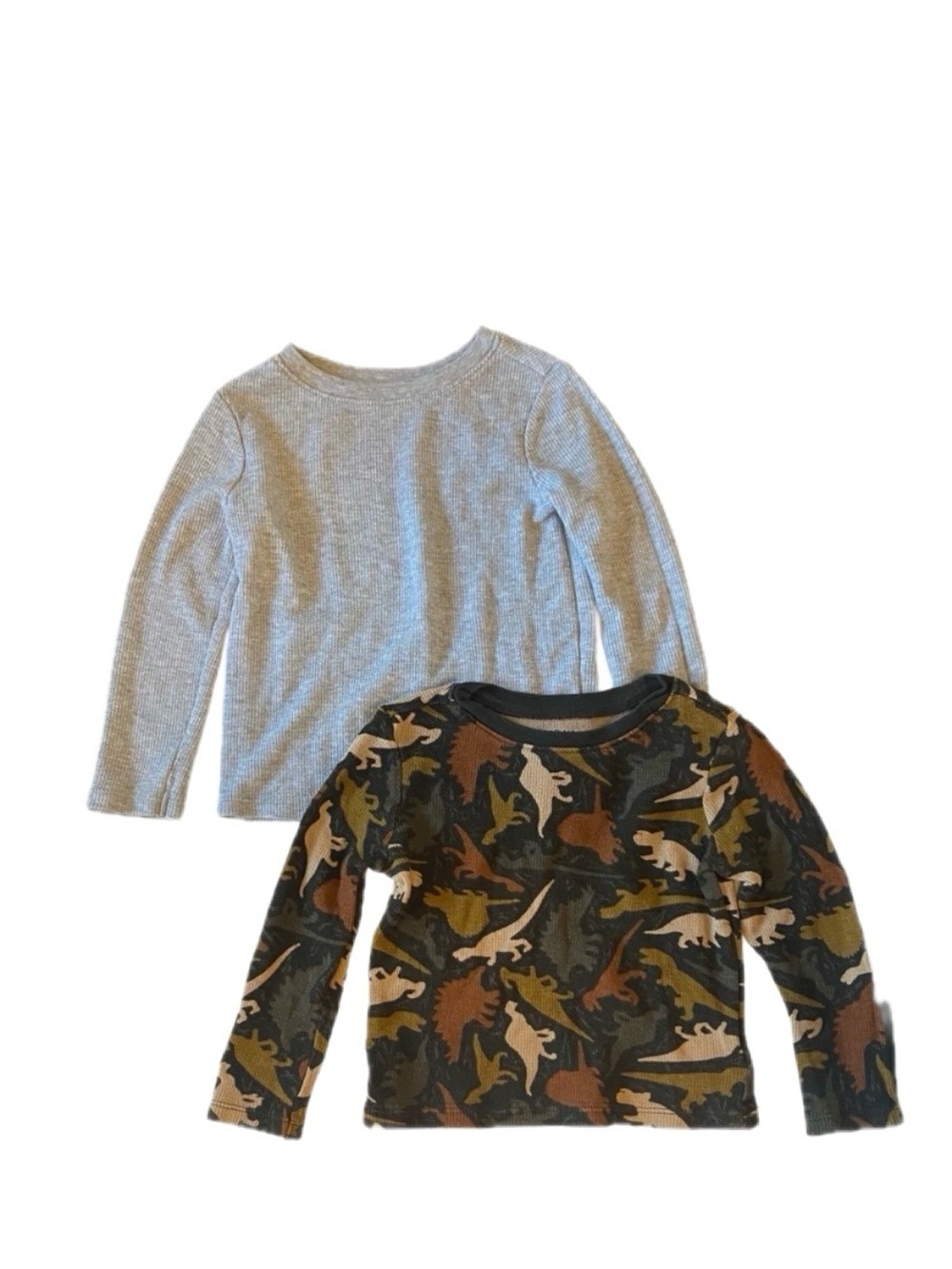 Old Navy Gray and Dinosaurs Long Sleeve Waffle Knit Tees Size 3T